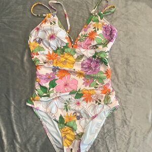 Floral Print One Piece Swimsuit Criss Cross Back New with Tags